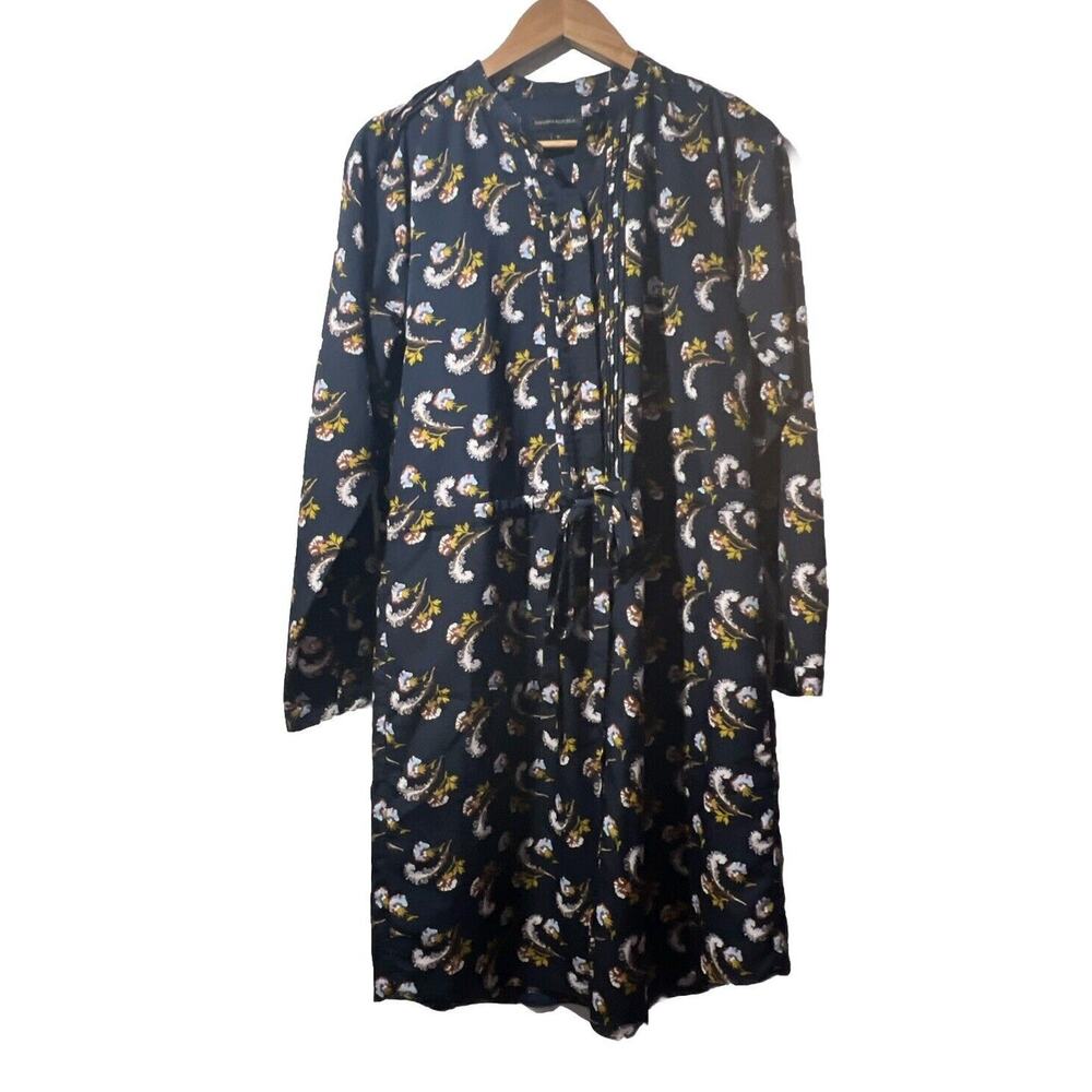 BANANA REPUBLIC Small Navy Pleated Mandarin Dress romantic career wedding guest